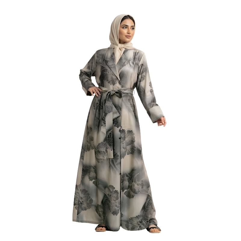 Printed Collar Open Abaya