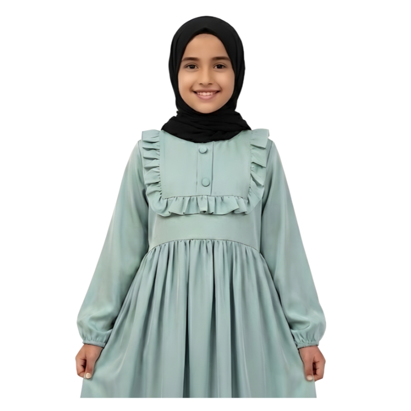 Kids Sky Blue Plate Abaya - Image 3