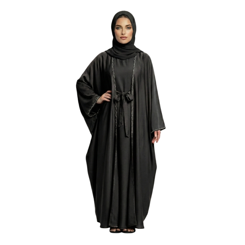 Butterfly Open Tiktok Abaya - Black