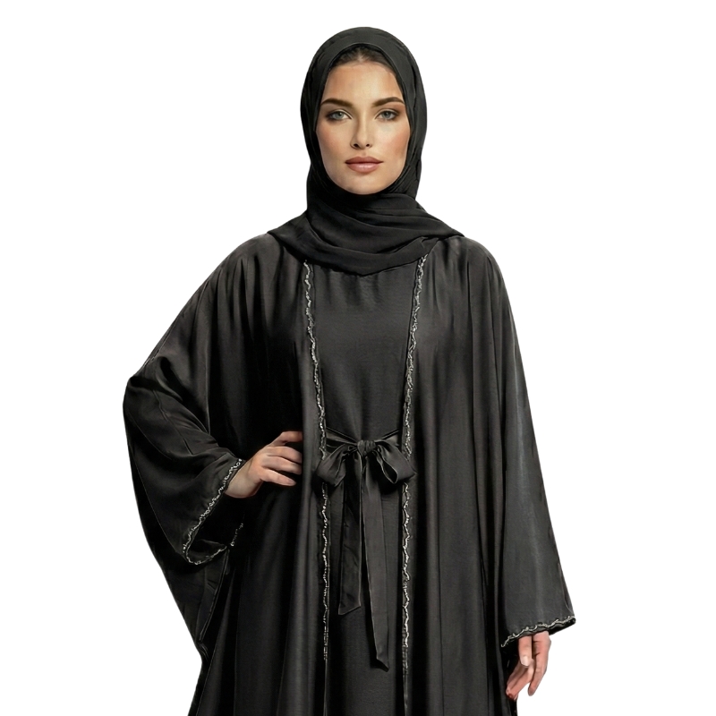 Butterfly Open Tiktok Abaya - Black - Image 2