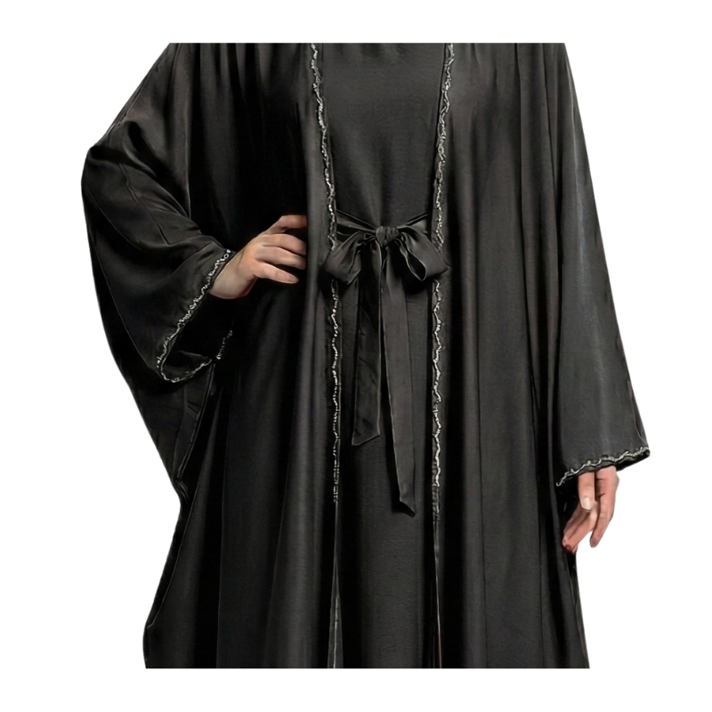 Butterfly Open Tiktok Abaya - Black - Image 3