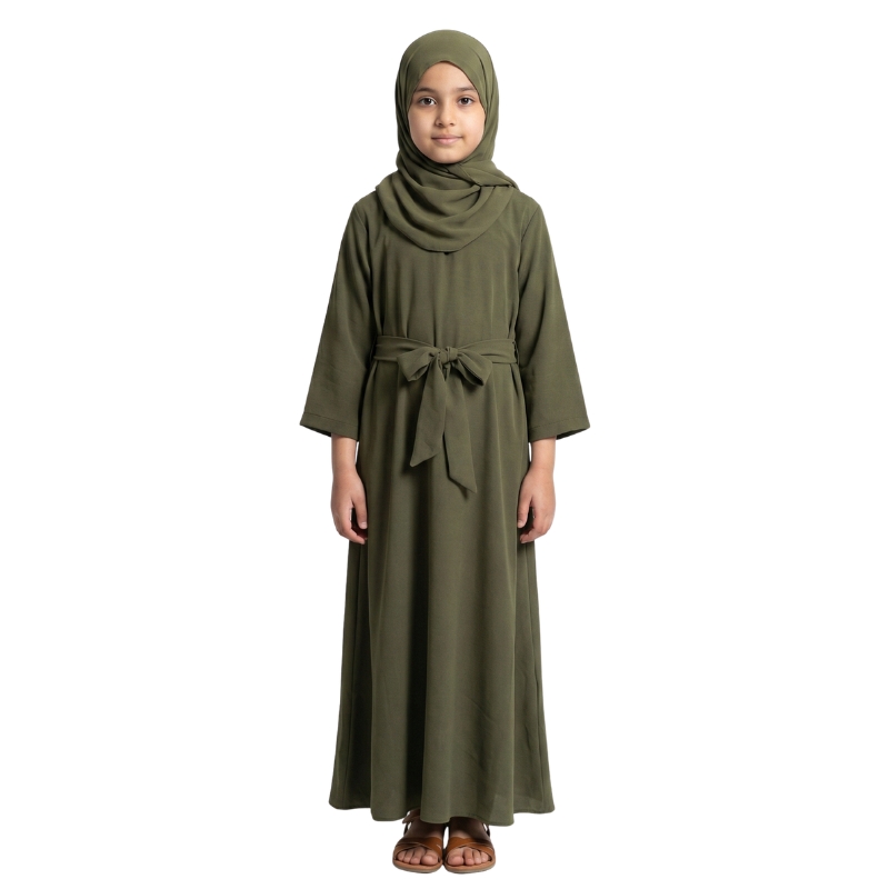 Kids Classic Pocket Abaya - Dark Green