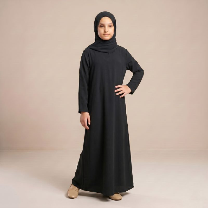Kids Classic Pocket Abaya - Black