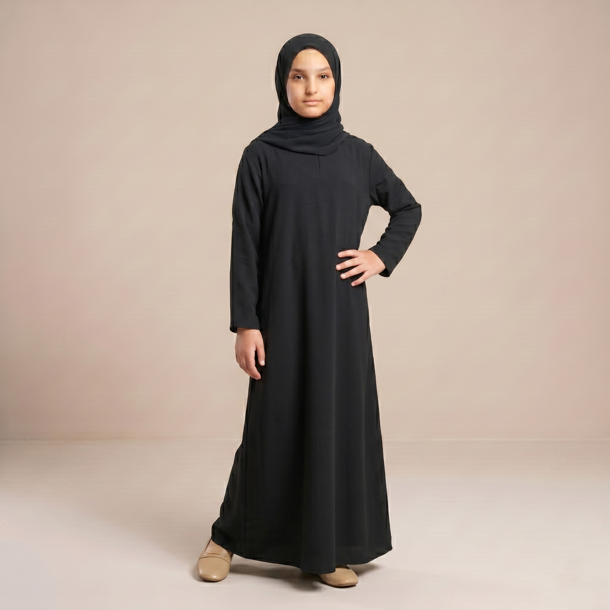 Kids Classic Pocket Abaya - Black