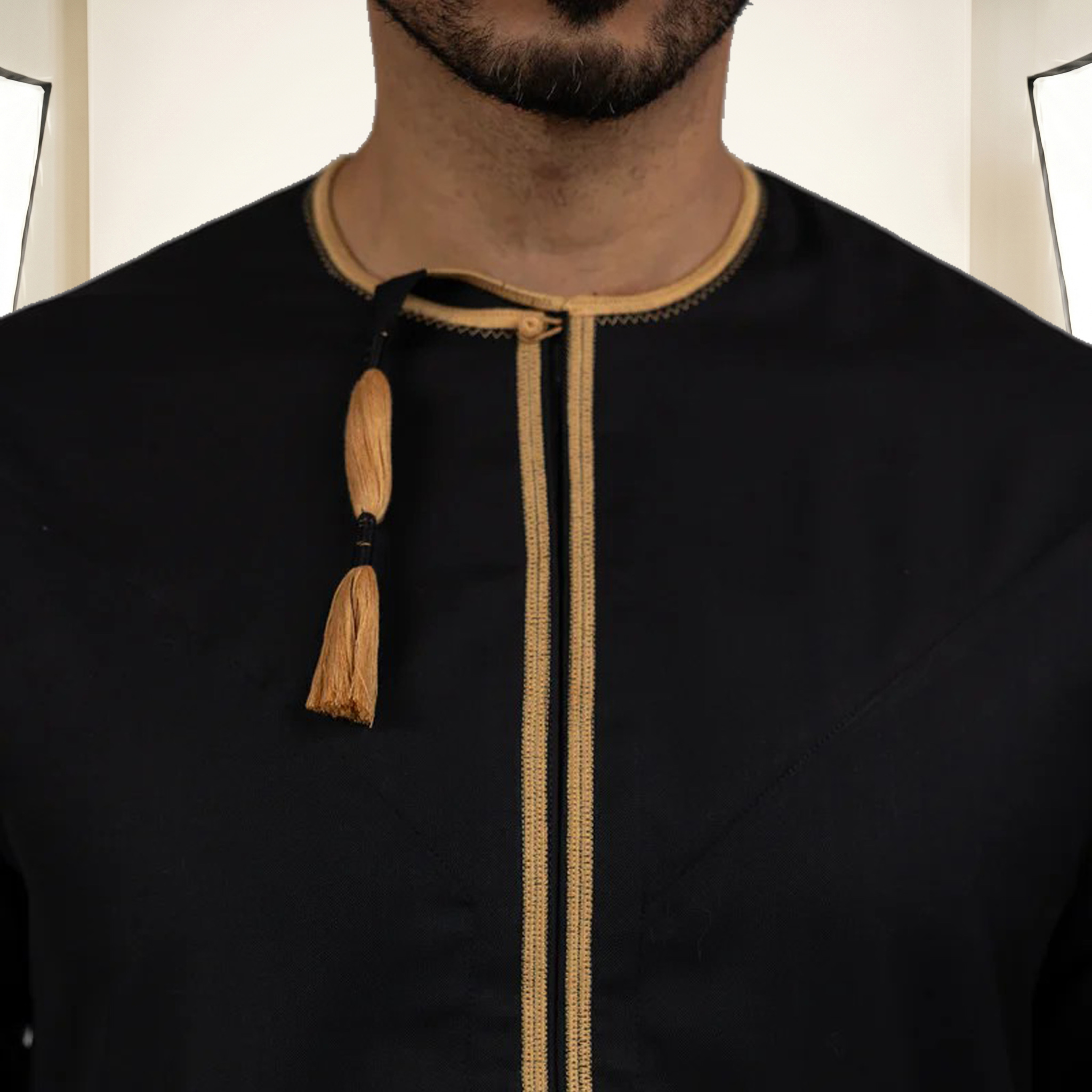 Black With Gold Lace Omani Thobe - Image 3