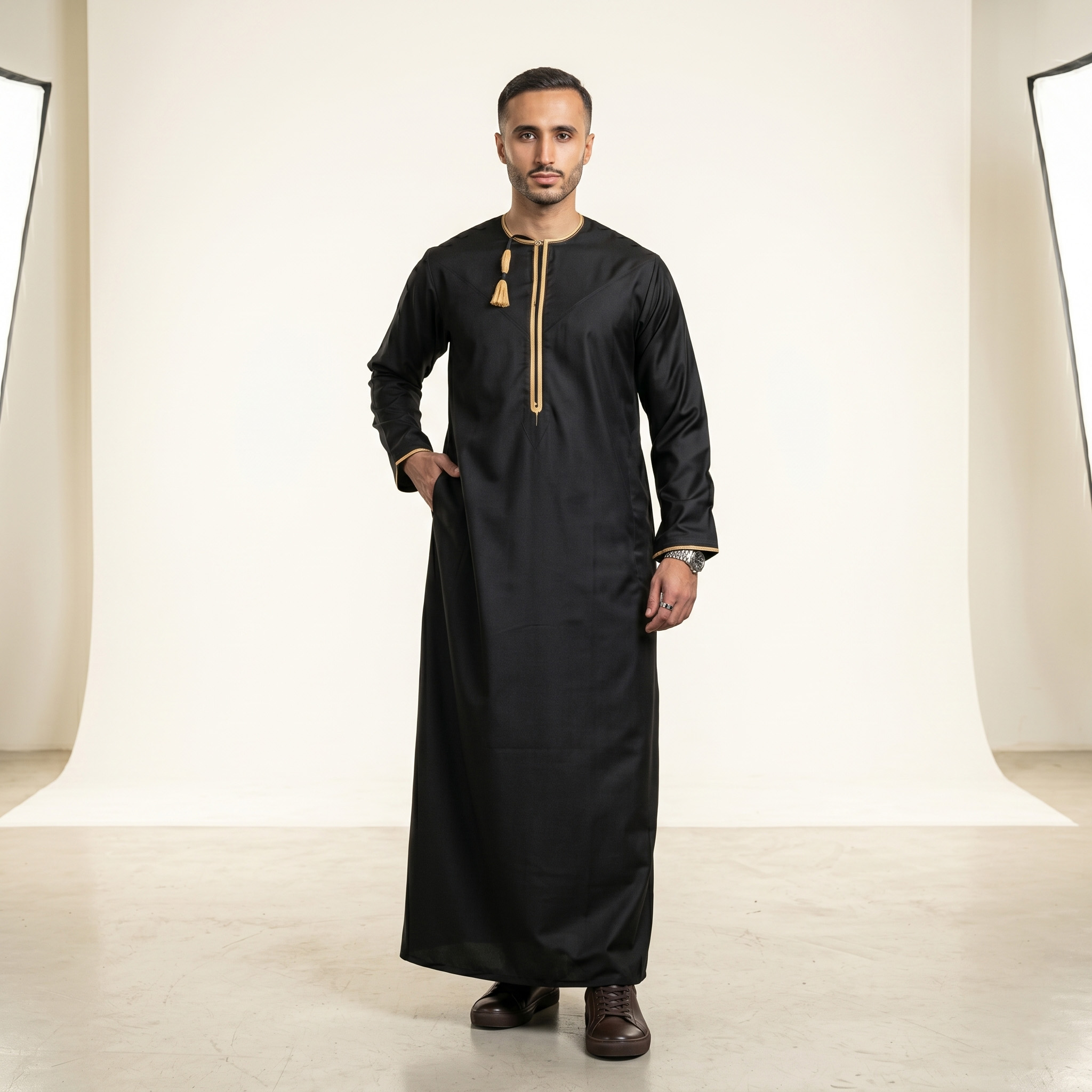 Black With Gold Lace Omani Thobe