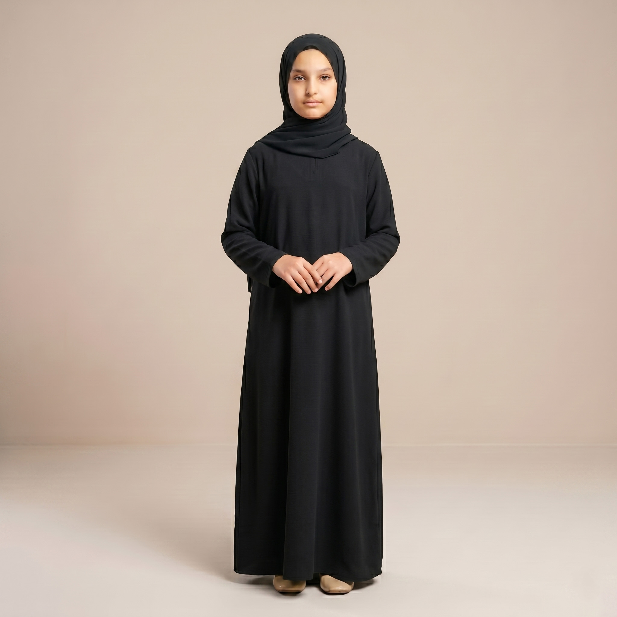 Kids Classic Pocket Abaya - Black - Image 2